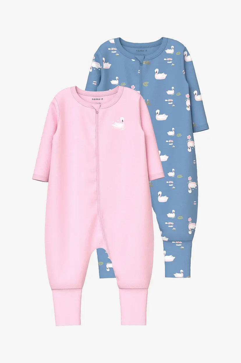 Name it baby Pyjamasoverall nbfNightsuit Zip FF Swan 2-pakning - Blå