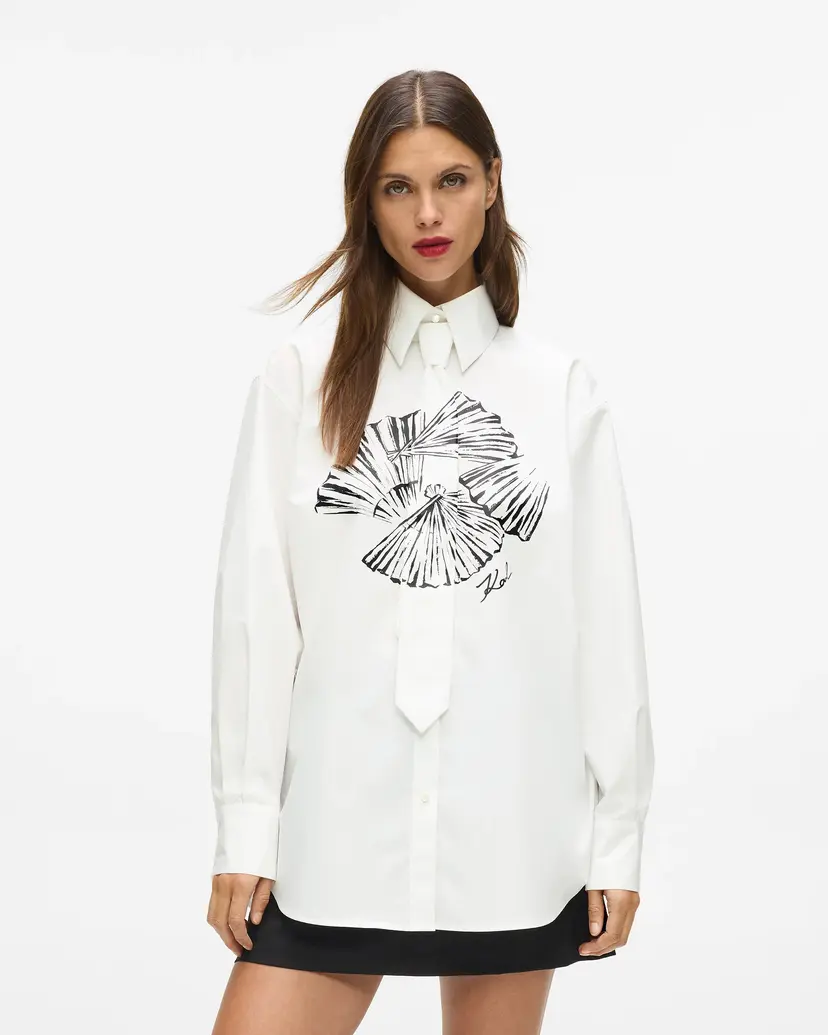 Karl Lagerfeld Karl Lagerfeld Poplin Tie Shirt White Long shirt