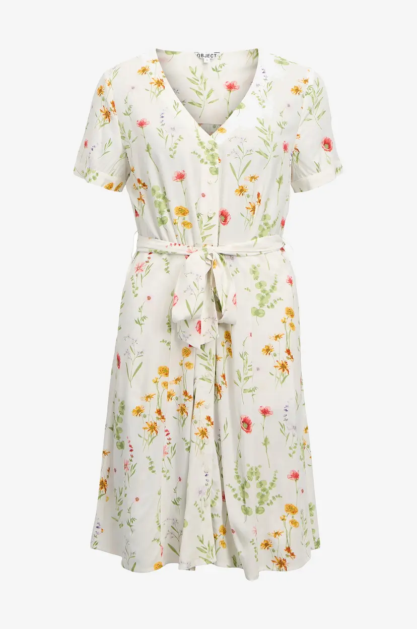 Object Collectors Item Kjole objLorena S/S Short Dress Rep - Hvit