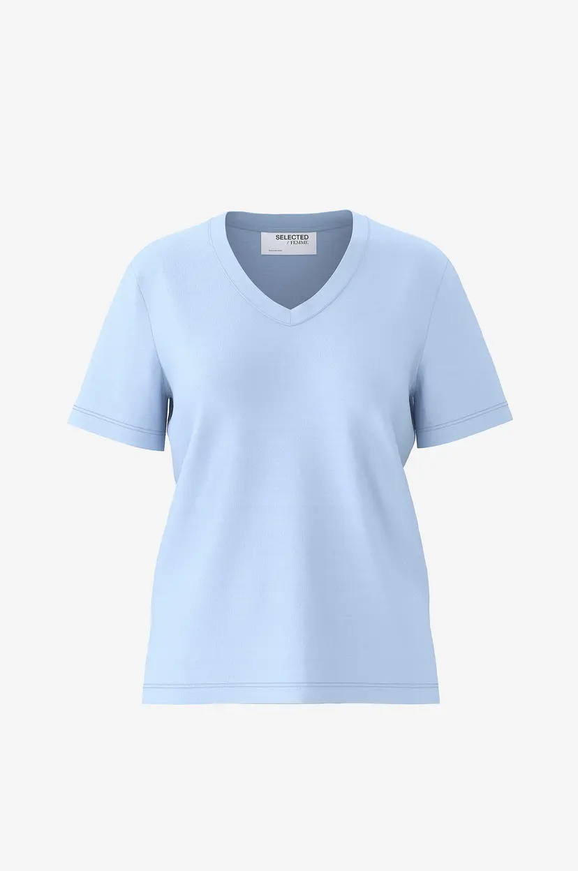 Selected Women T-skjorte slfEssential SS V-neck Tee - Blå