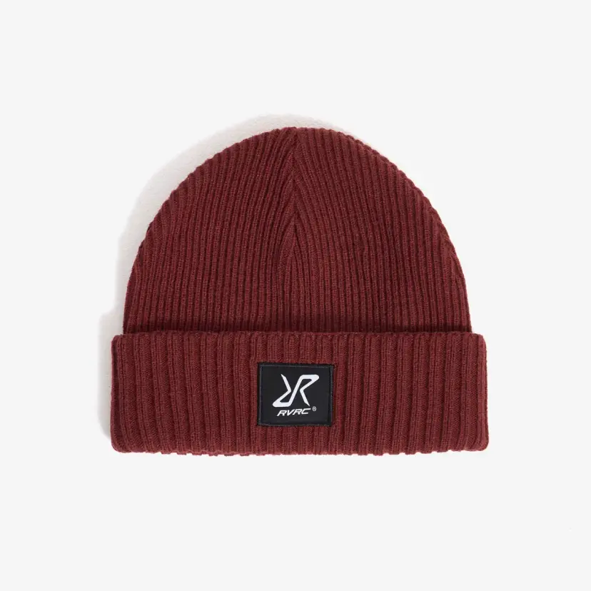 RevolutionRace Ribbed Patch Beanie Unisex Wine Truffle