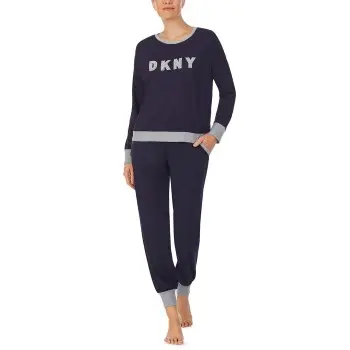 DKNY DKNY New Signature Long Sleeve Top and Jogger PJ Marine Dame