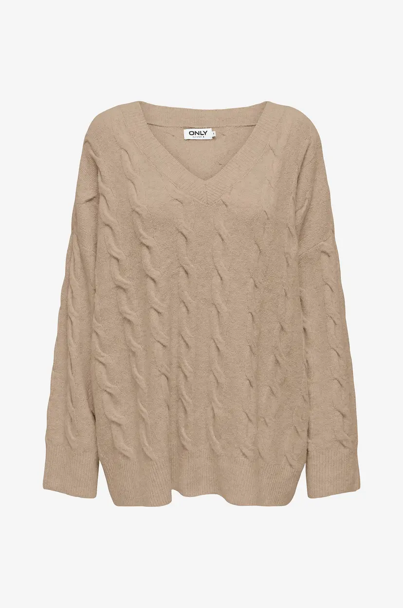 ONLY Genser onlJeanett Life L/S Cable V-neck CC - Beige