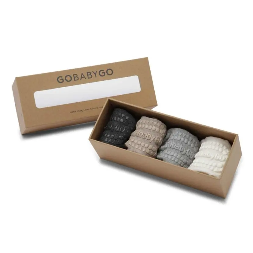 GoBabyGo GoBabyGo - Sokker 4 pk Combo box Bambus Sand/ Off-White/ Grey