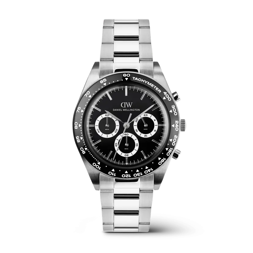 Daniel Wellington Silver 42mm Watch Iconic Tachymeter 3-link Black | DW