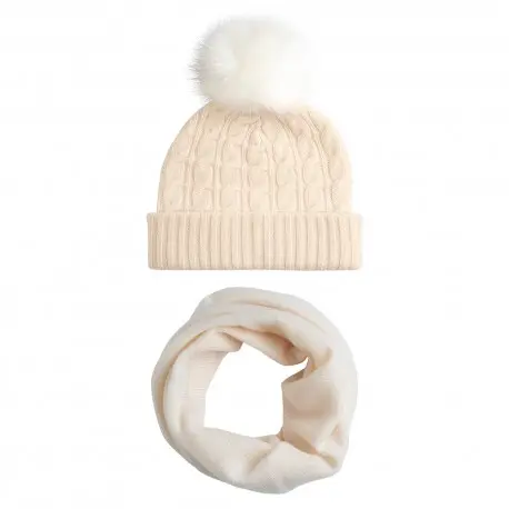 CASHMERE CULTURE Lue med dusk og halsvarmer i kasjmir – damesett, off-white