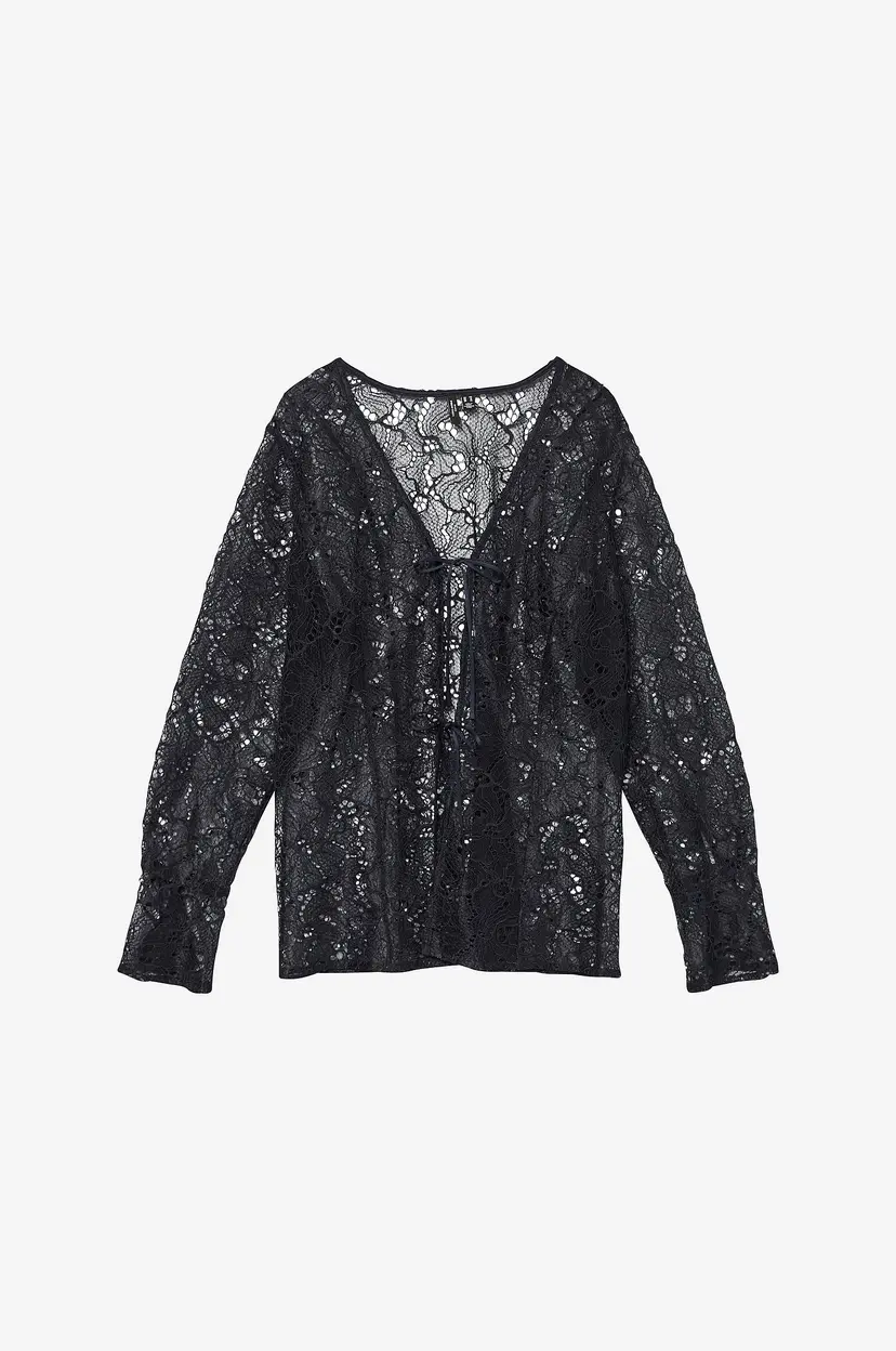 Vero Moda Curve Topp vmcSigna Lace LS Tie Top Wvn - Blå