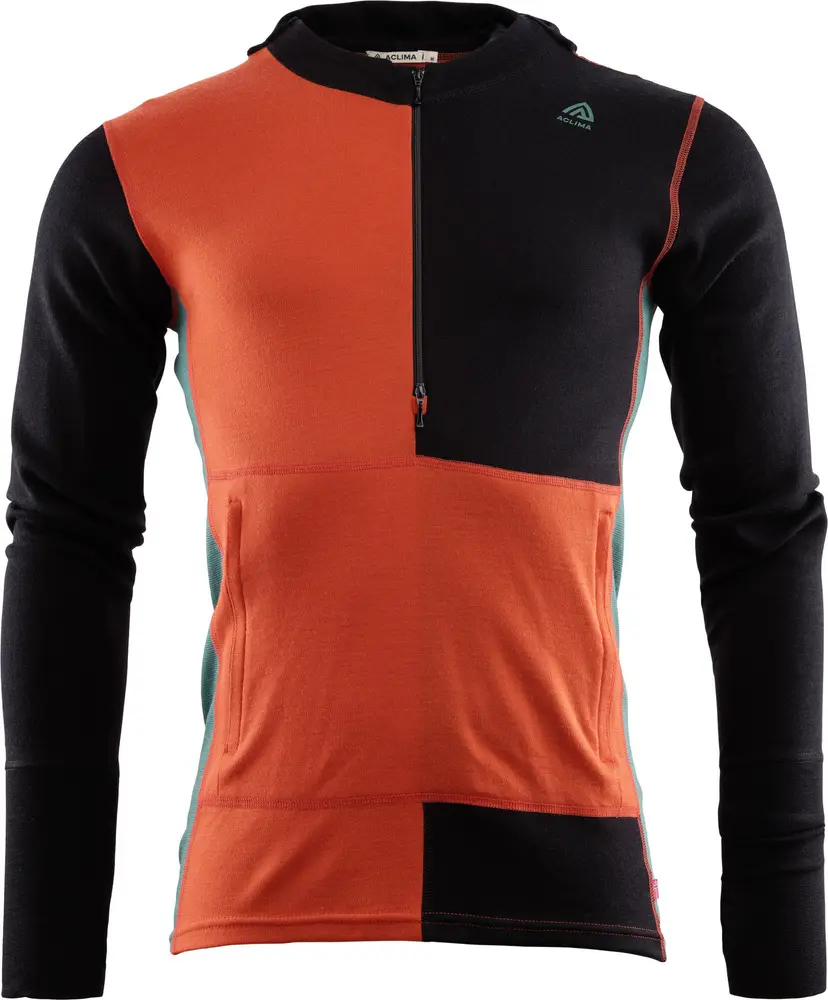 Aclima Aclima Men's WarmWool Hoodsweater with Zip Jet Black/Red Clay/North Atlantic