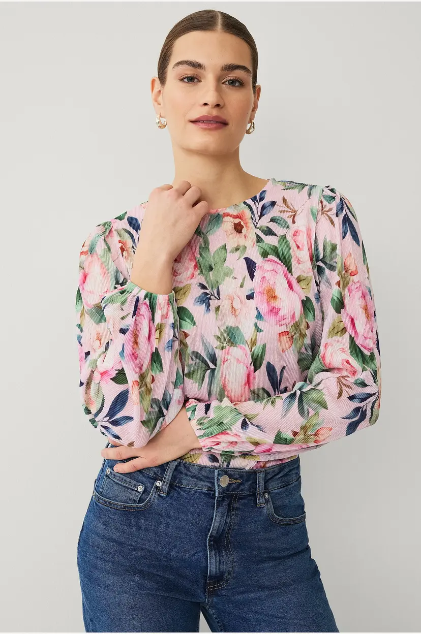 Ellos Collection Jerseybluse med pufferme - Rosa