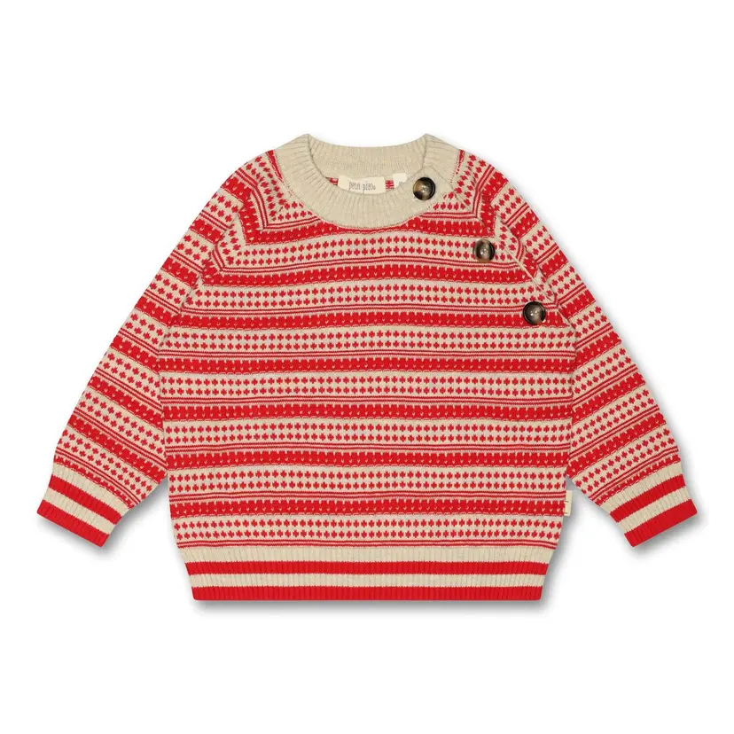 Petit Piao Petit Piao O-Neck Light Nordic Knit Sweater Off White/Bright Red (98 /3 år)