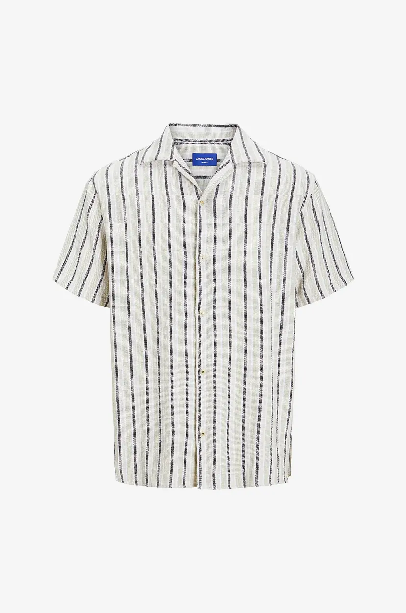 Jack & Jones Plus Skjorte jorCoba Stripe Resort Shirt SS SN - Beige