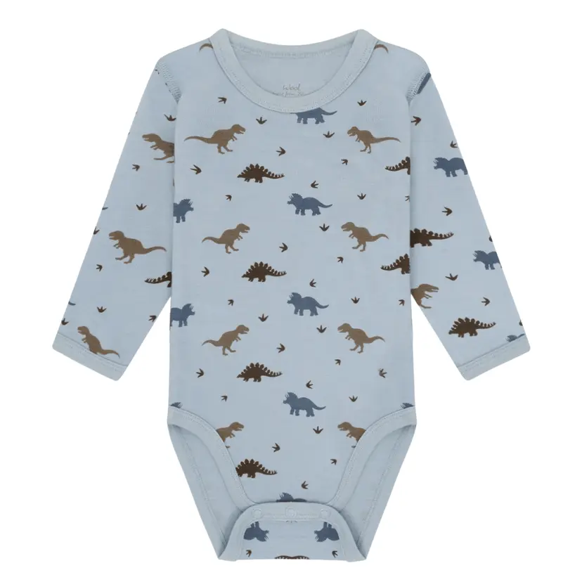 Hust and Claire Hust & Claire - Body i Ull/Bambus Dino Baby Blue