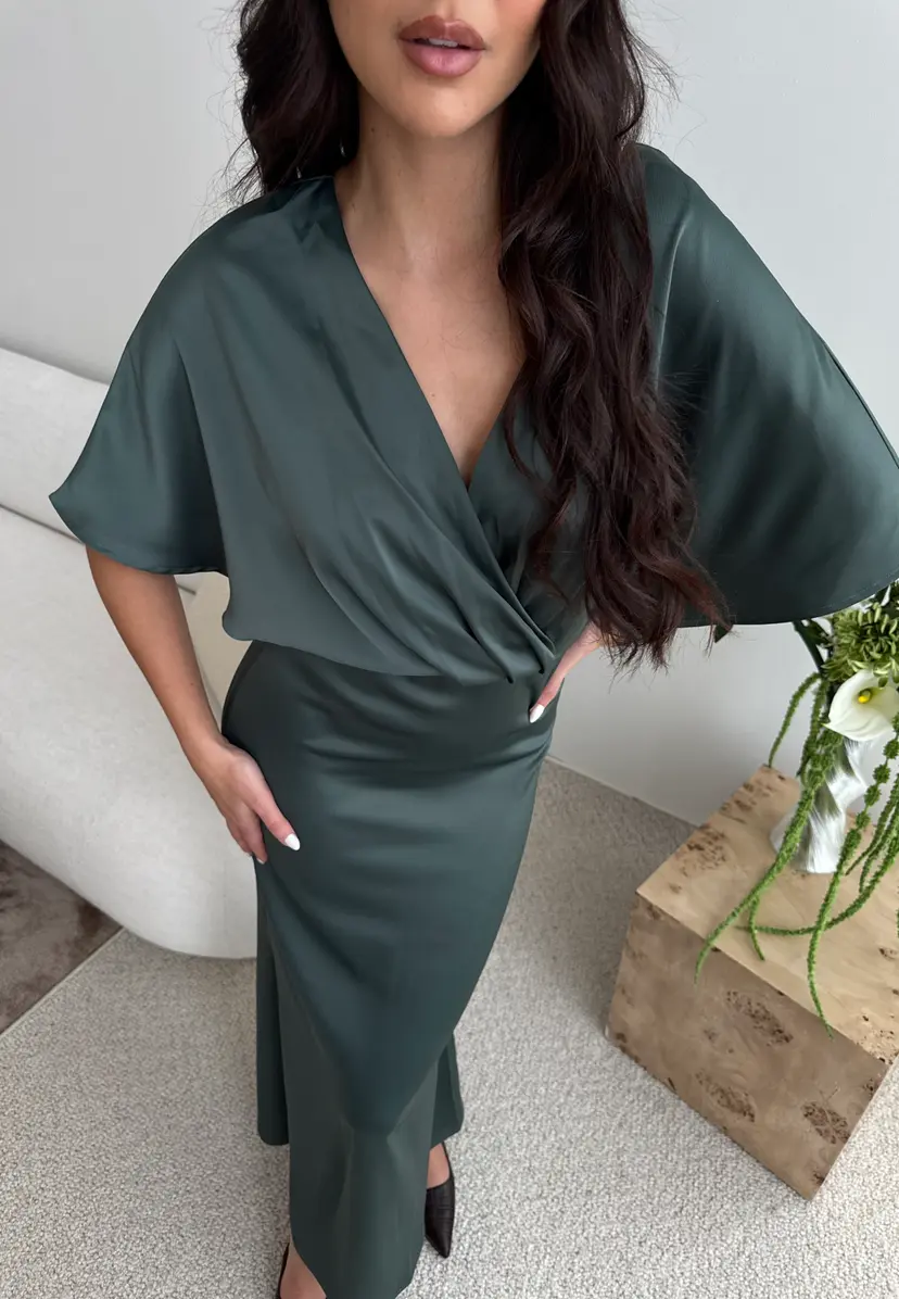 Bubbleroom Occasion Wrap Satin Ankle Dress
