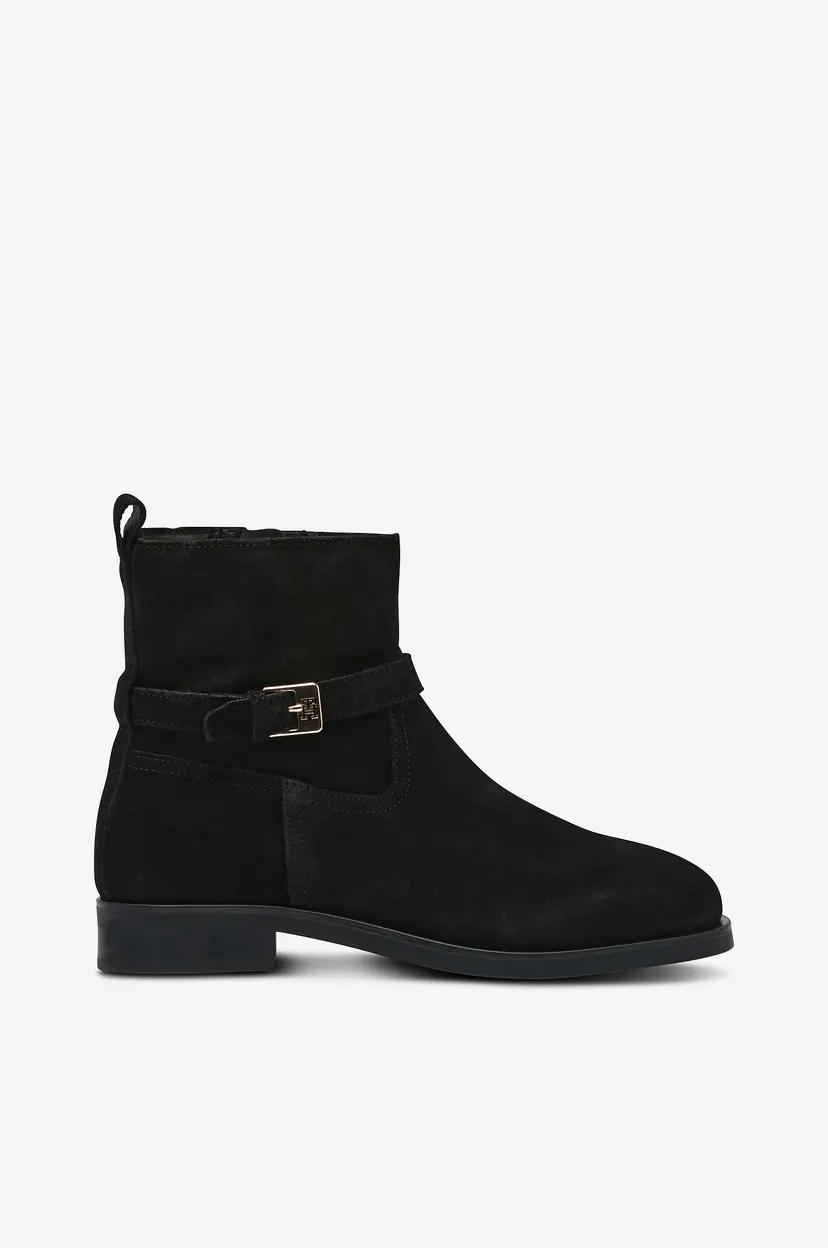 Tommy Hilfiger Boots TH Buckle Riding Suede Bootie - Svart