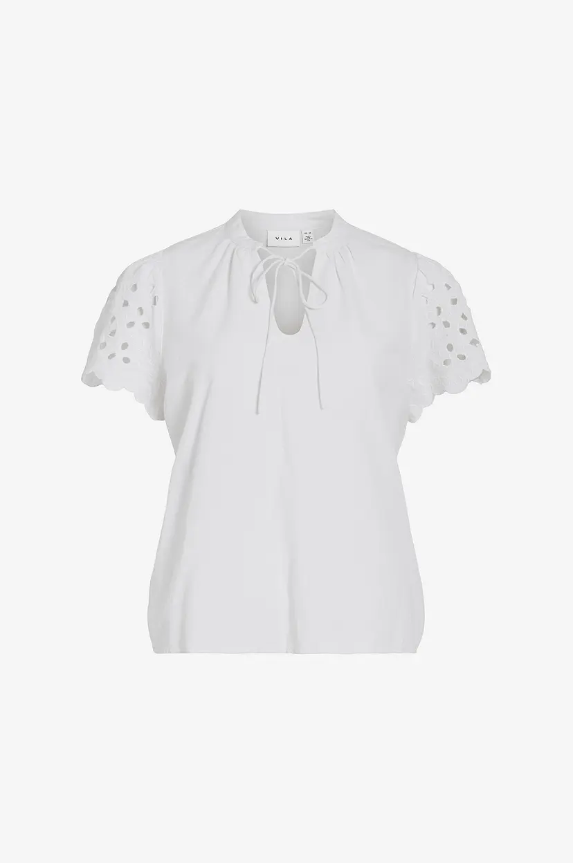Vila Bluse viPipa O-neck S/S Embroidered Top/t - Hvit