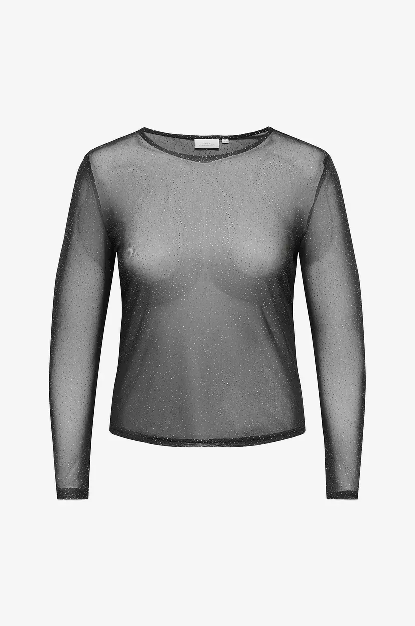 Only Carmakoma Topp Caropus L/S Mesh Glitter Top Jrs - Svart