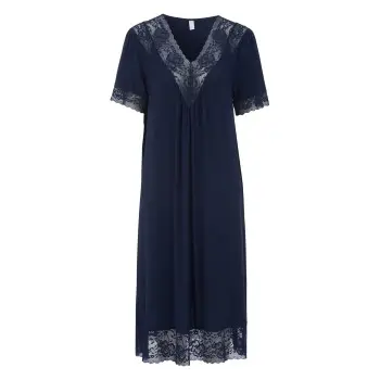 Damella Damella Plain Lace Short Sleeve Nightdress Marine viskose XX-Large Dame