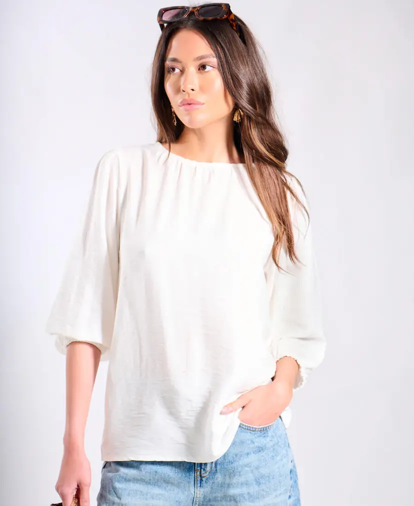 Needs No Label White Puff Sleeve Blouse
