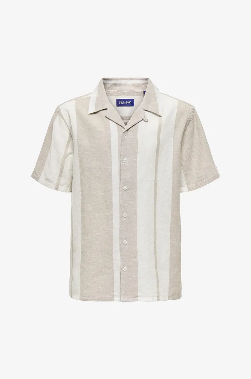 ONLY & SONS JUNIOR Skjorte osjCaiden Life SS Stripe Linen Resort - Beige