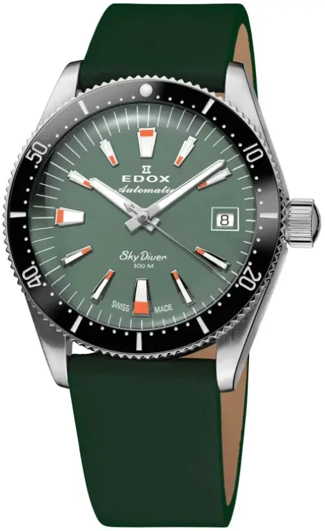 Edox Edox Dameklokke 80131-3NC-VI Skydiver Grønn/Lær Ø38 mm