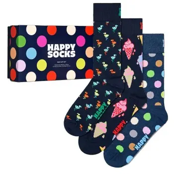 Happy Socks Happy socks Strømper 3P Navy Socks Gift Box Marine mønster Str 36/40