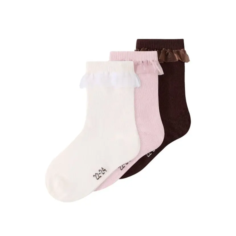 NAME IT Name It - Sokker 3-pk Flocka Burnished Lilac/ Cloud Dancer/ Seal Brown