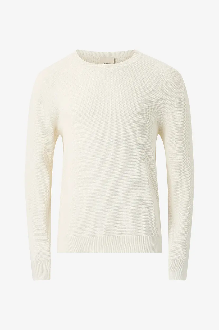 Calvin Klein Pullover LS Texture Cttn Crewnk 1 - Hvit