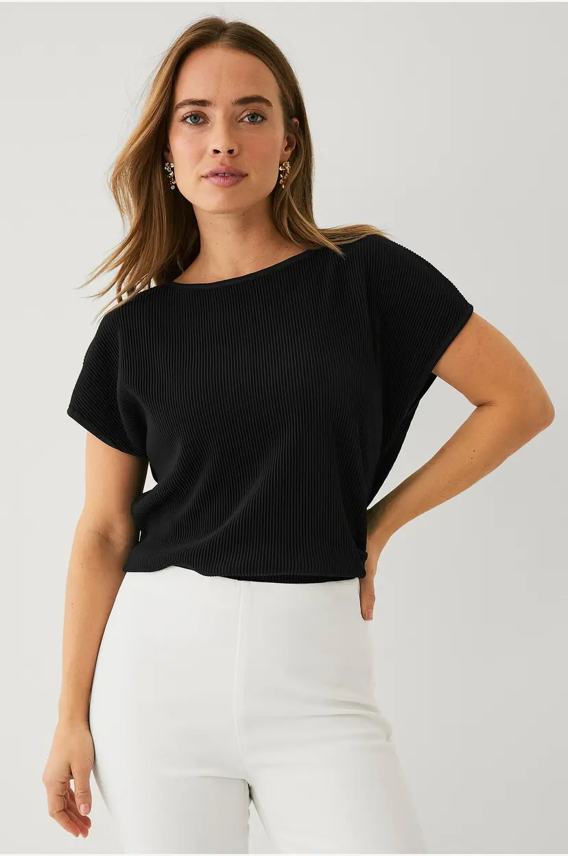 Ellos Collection Plissert jerseybluse - Svart