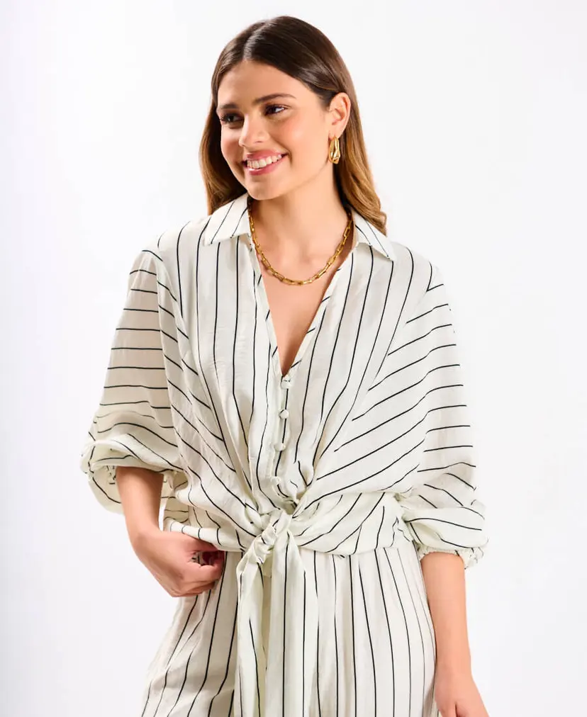 Needs No Label White Stripe Tie Front Co-ord Shirt