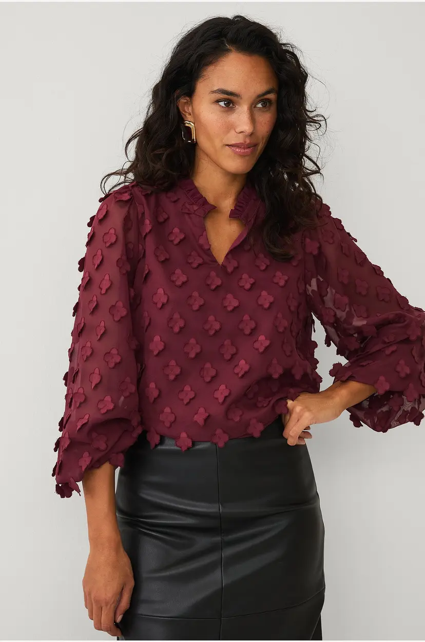 Ellos Collection Bluse med blomsterapplikasjoner - Rød
