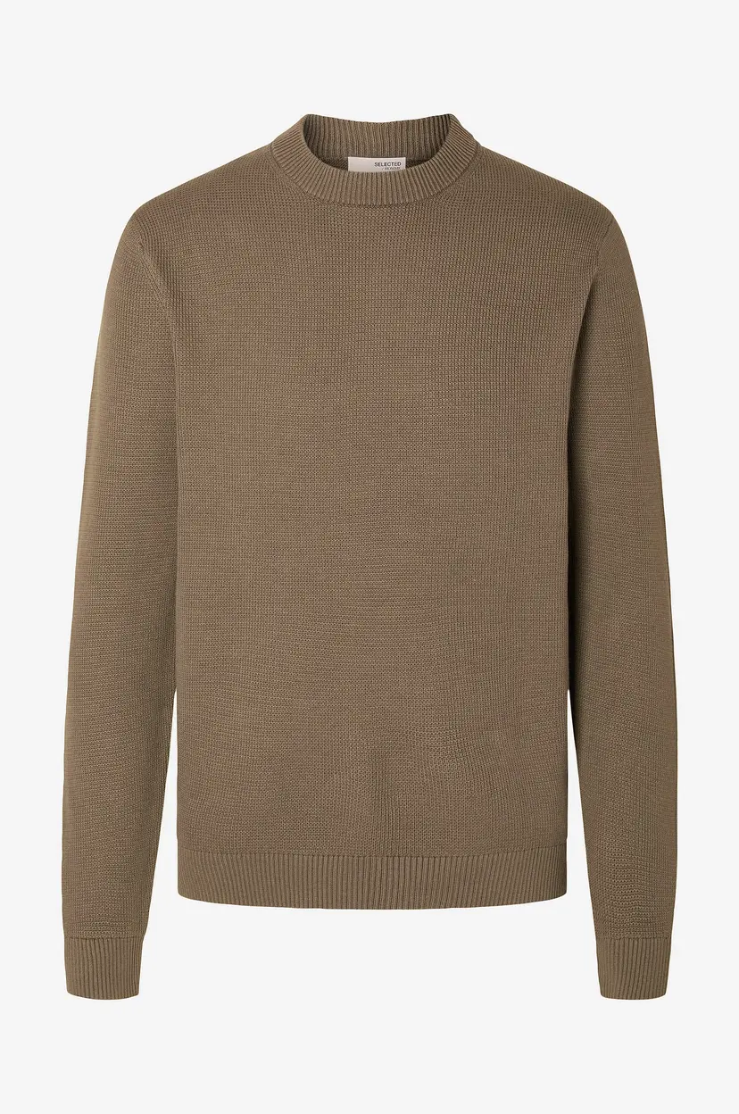 Selected Men Genser Slhdane LS Knit Structure Crew Neck - Brun