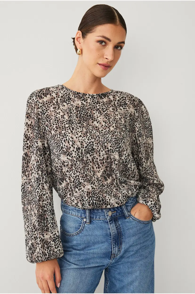 Ellos Collection Jerseybluse med pufferme - Brun