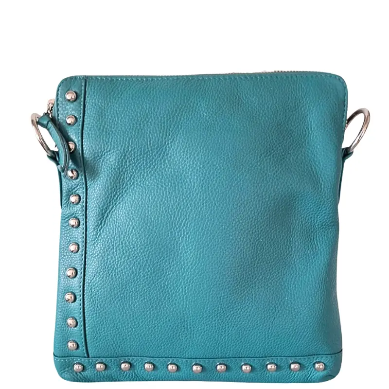 Octopus Denmark Style Quick i supersmukt turkisfarvet læder. Cool slingbag til skulder og crossbody m. flotte nitter