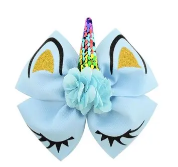 Lili Marleen Stor hårsløjfe, 15 cm - Unicorn, blå - vi elsker pynt