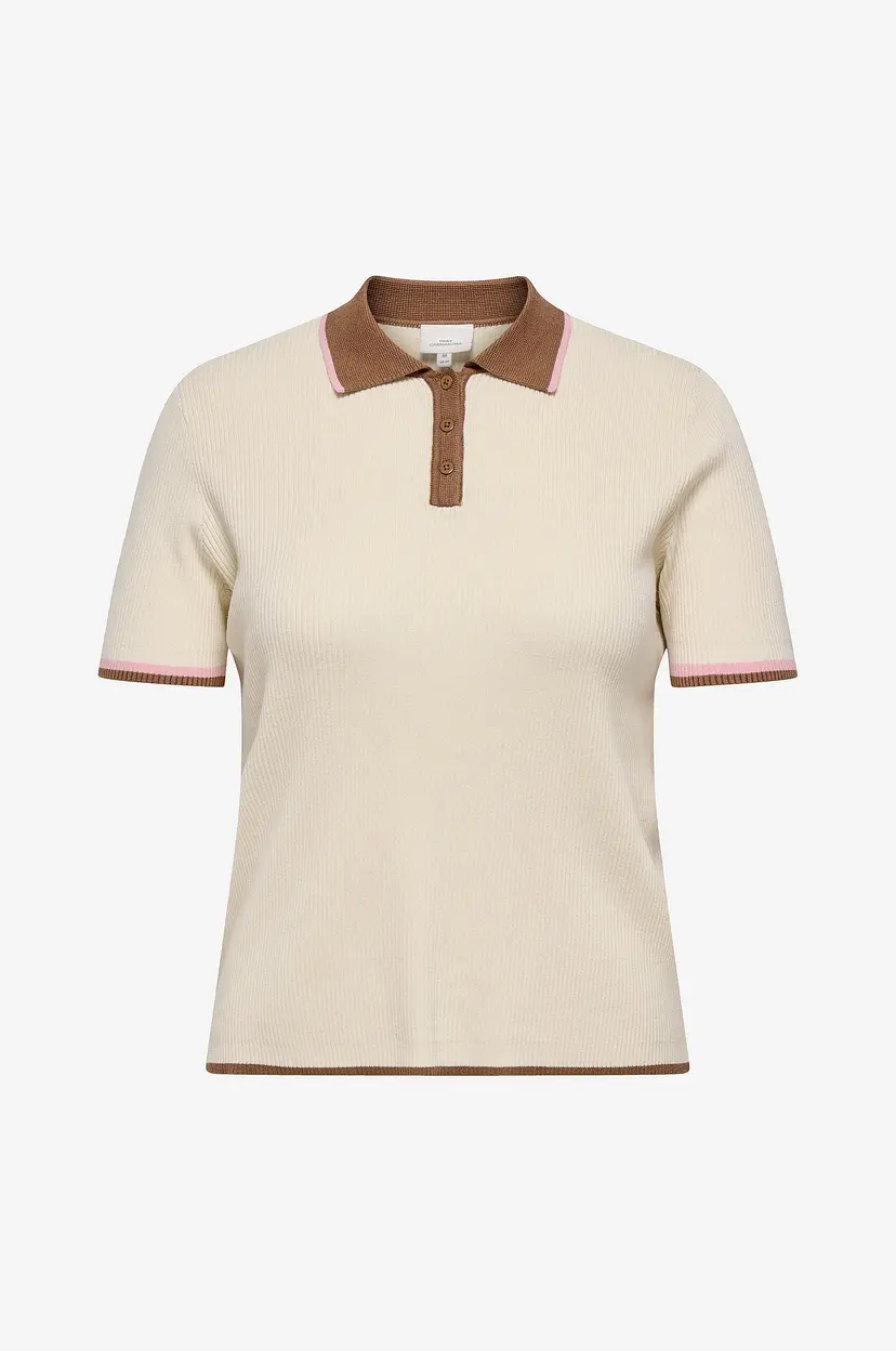 Only Carmakoma Topp carMeddi Life SS Contrast Polo Knt - Beige