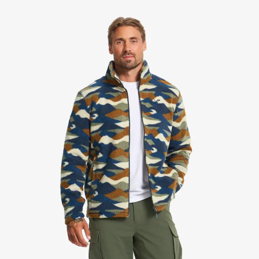 RevolutionRace Moss Graphic Pile Fleece Jacket Herre Deep Navy/Monk's Robe