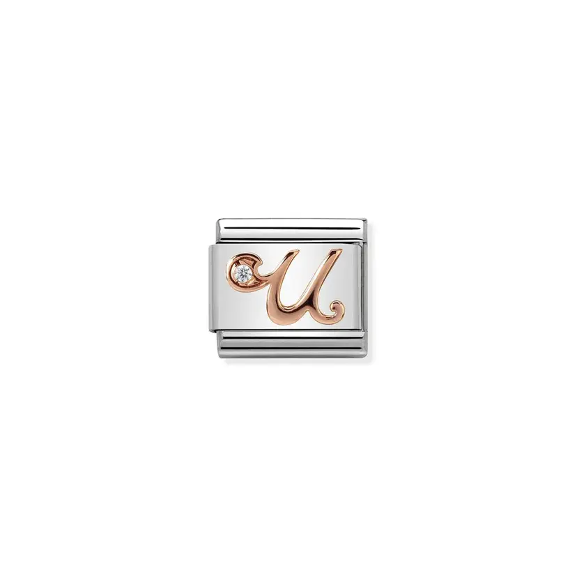 Nomination Letter U w/ Cubic Zirconia Rose Gold
