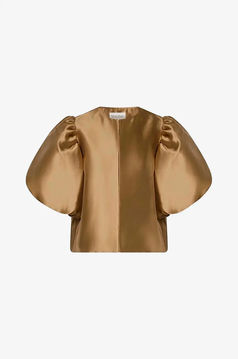 By Malina Bluse Cleo Puff-Sleeve Satin Blouse - Beige