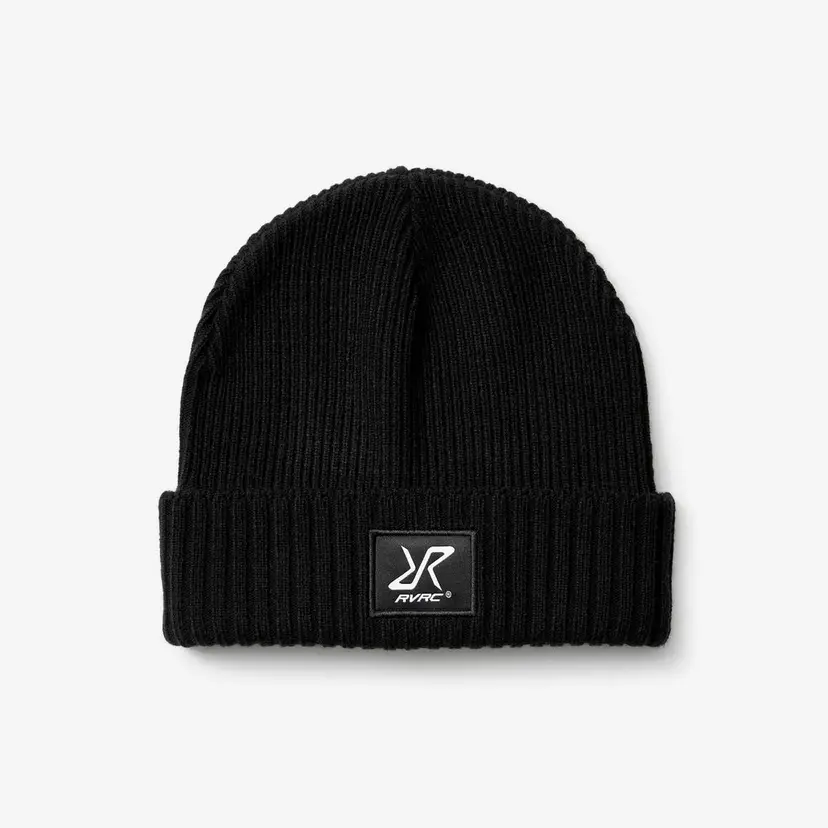 RevolutionRace Ribbed Patch Beanie Unisex Black