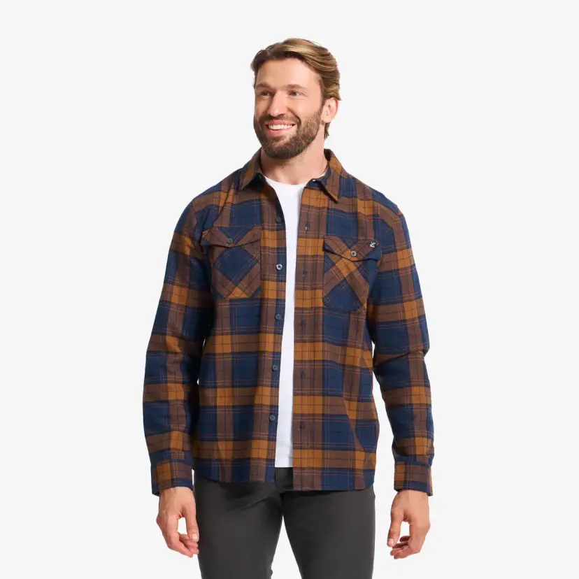 RevolutionRace Bonfire Flannel Shirt Herre Deep navy/Golden brown