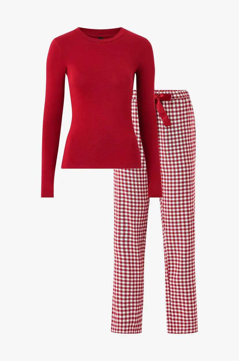 Hunkemöller Pysjsett PJ Set LS Top Twill Chec - Rød