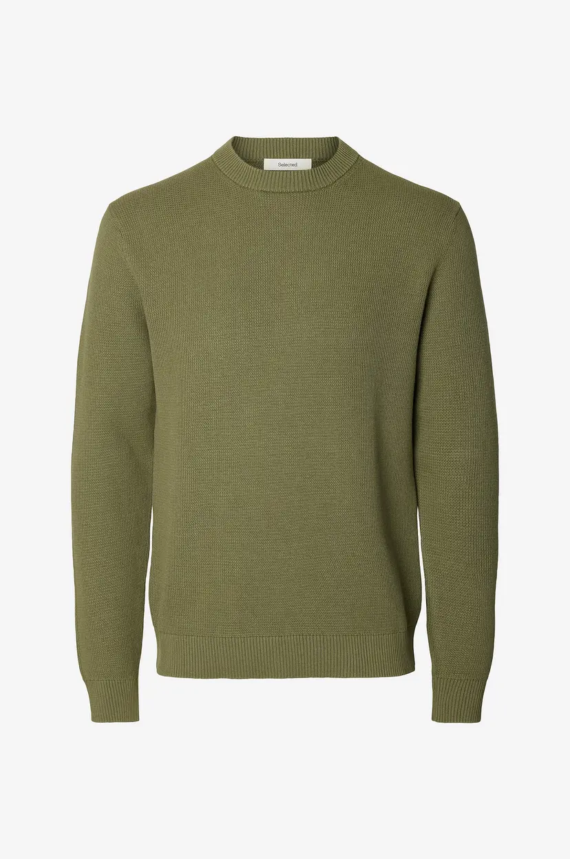 Selected Men Genser Slhdane LS Knit Structure Crew Neck - Grønn