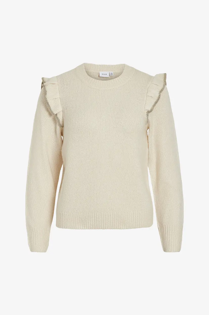 Vila Genser viNanzy L/s O-neck Flounce Knit Top - Beige