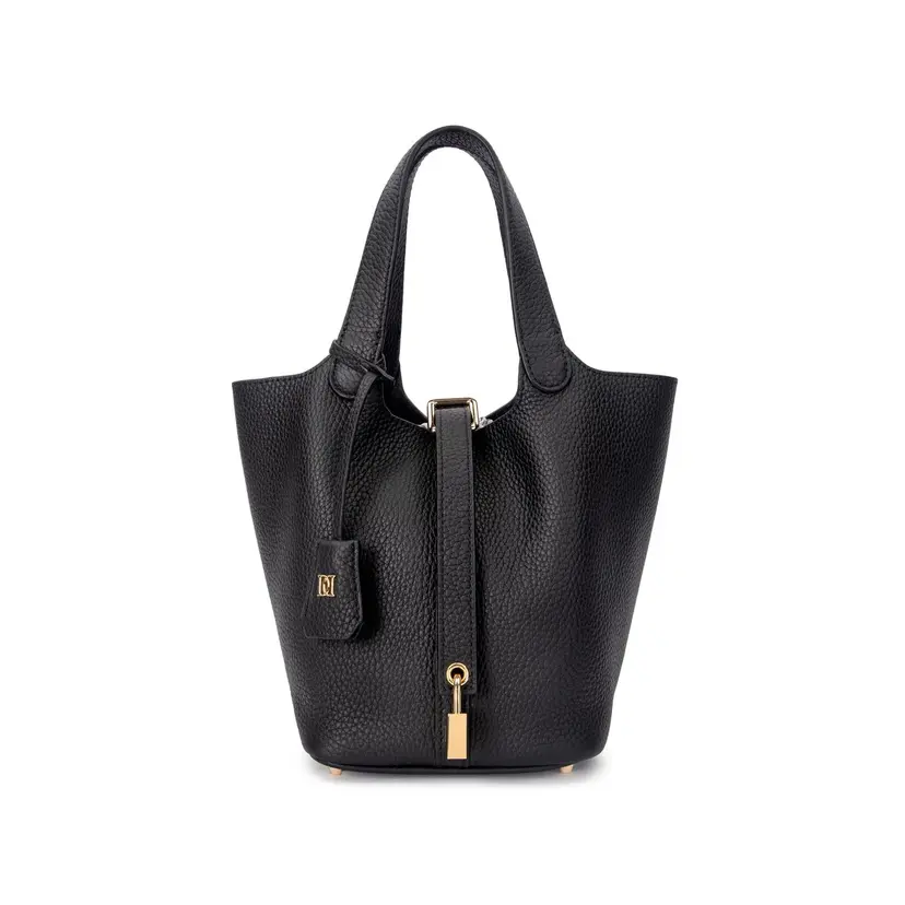 Dark Leather Bucket Bag Mini Black