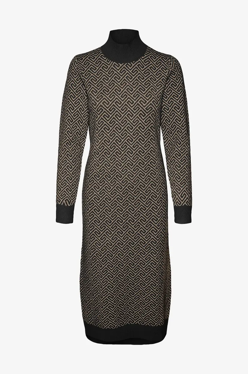 Vero Moda Kjole vmAria Art LS High-neck Calf Dress - Svart