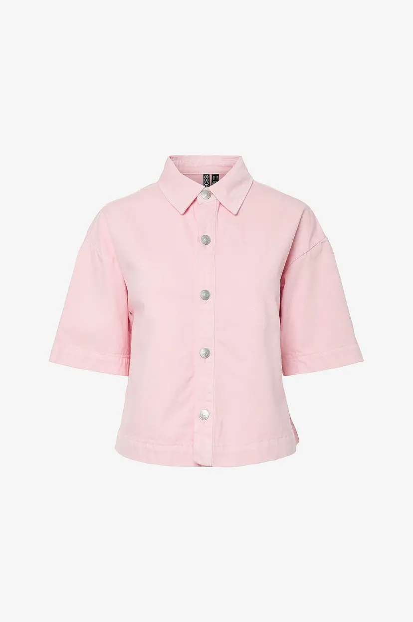 Pieces Denimskjorte pcSky SS A-shape Denim Top - Rosa