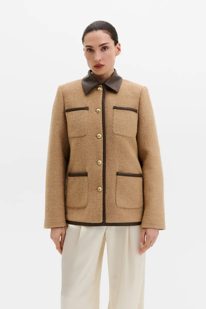 Malina Taylor Fux Fur Trim Jacket Camel - XS