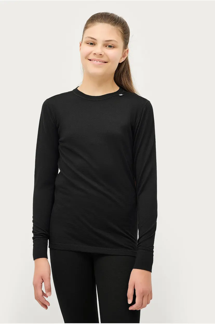Áhkká Undertrøye Merino Wool UW LS Tee Kids - Svart