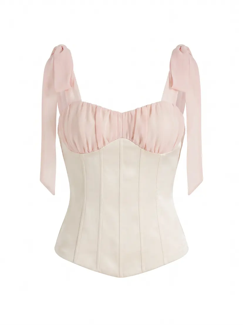 MurlongCres. Nora Lace-Up Corset Top Ivory & Pink, XXS