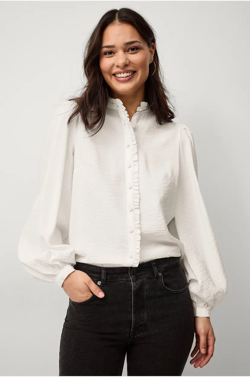 Ellos Collection Bluse med volangdetalj - Natur